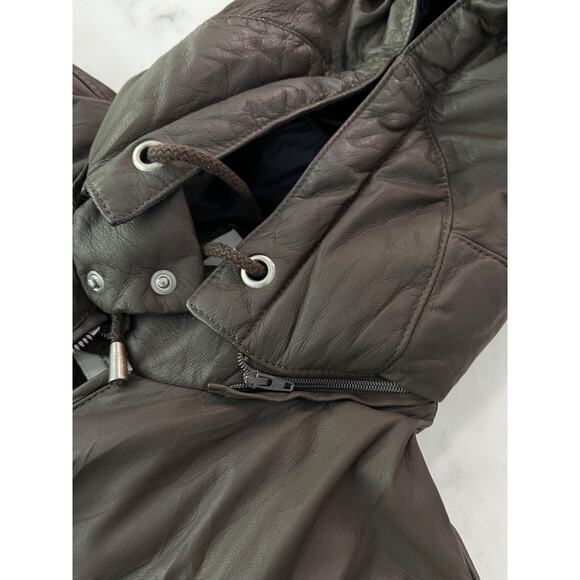 $7000 Brunello Cucinelli Brown Leather Puffer Jacket Removable Hood Men M/L - Picture 11 of 12